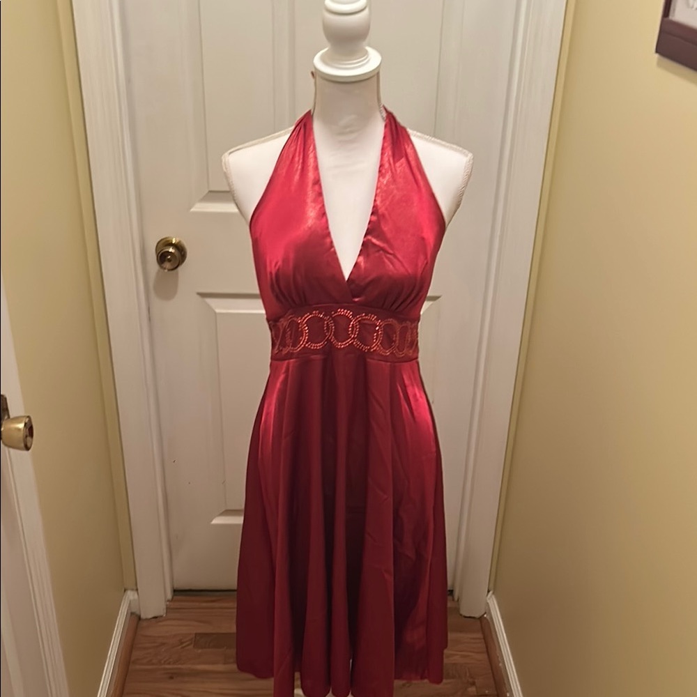 Chic Backless Red Halter Dress
